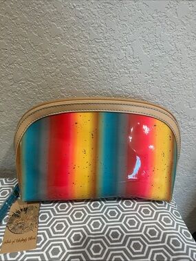 Catchfly studios Bright Multicolor Striped Vinyl Cosmetic Bag
